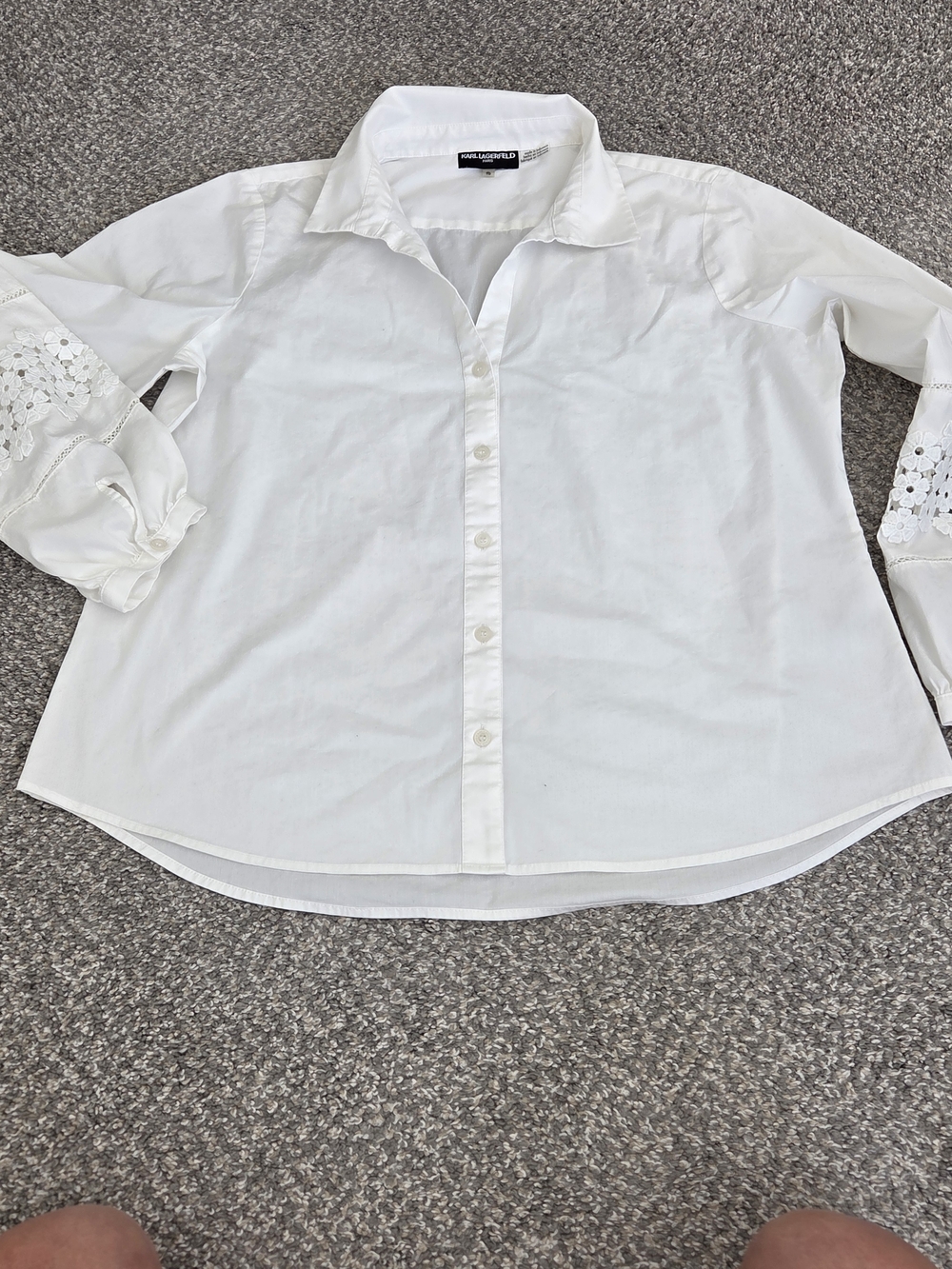 Karen Millen White Button-Down Lace Sleeve Shirt